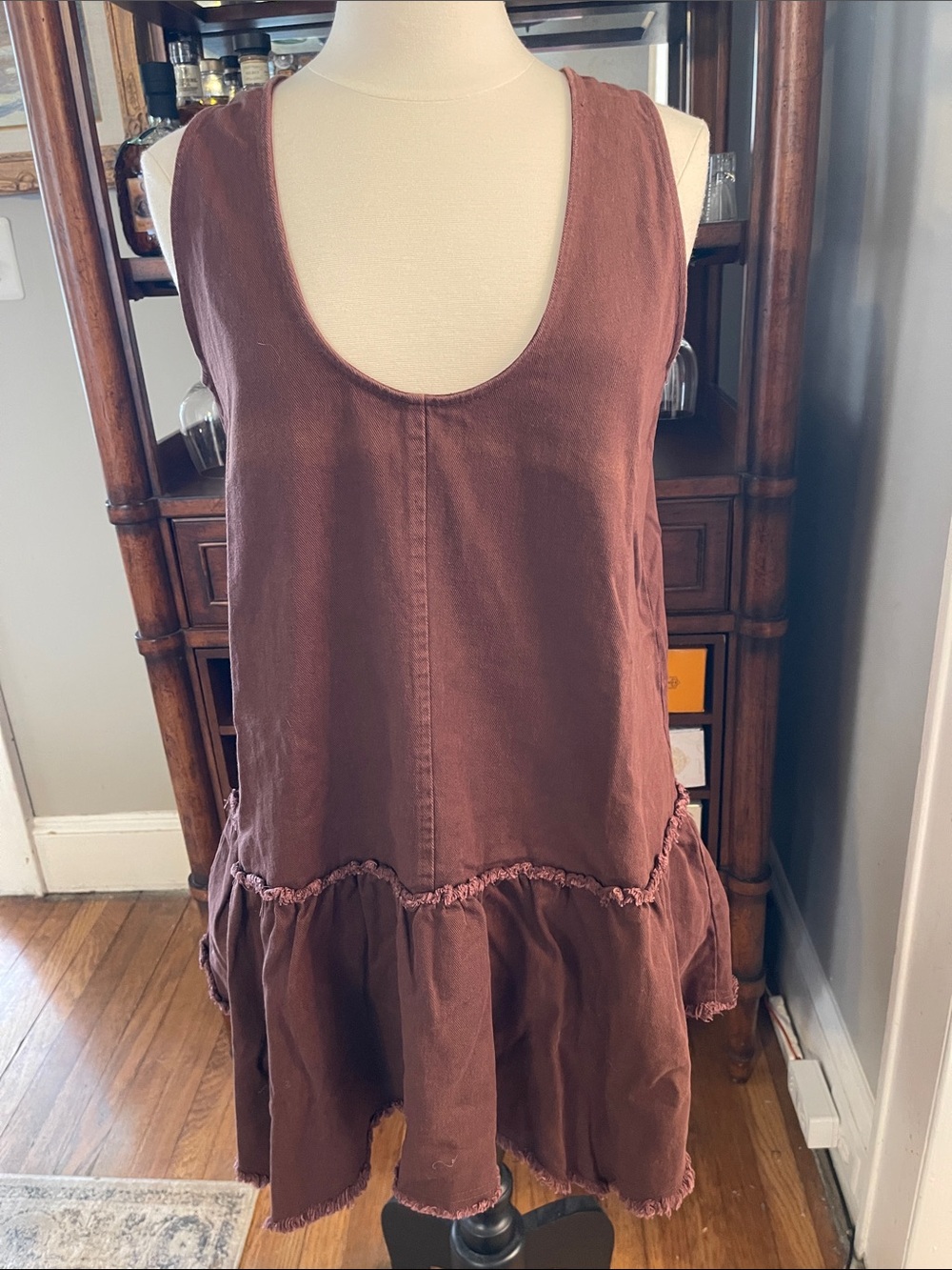 NWOT SHEIN Brown Jean Mini Drop-Waist Ruffle Dress